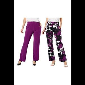 Nina Leonard Women's 2pk Straight Pant w/ Pocket Grape & Grape Multi